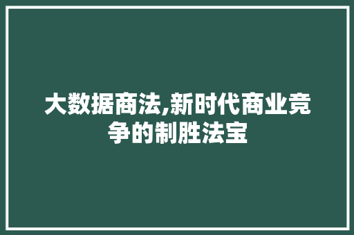 大数据商法,新时代商业竞争的制胜法宝