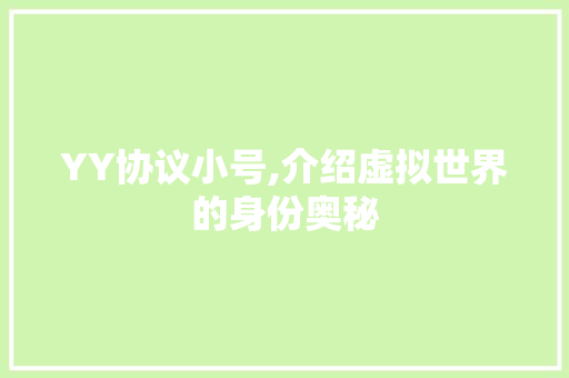 YY协议小号,介绍虚拟世界的身份奥秘 神马SEO