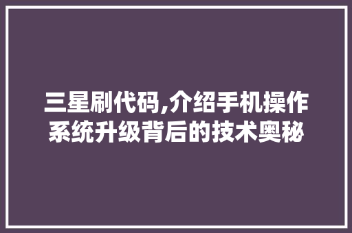 三星刷代码,介绍手机操作系统升级背后的技术奥秘 搜狗SEO