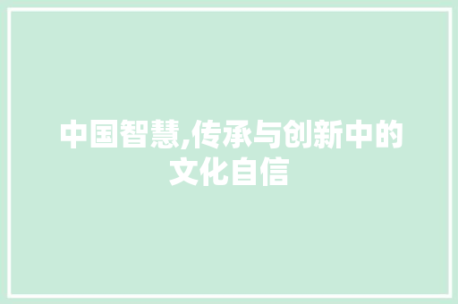 中国智慧,传承与创新中的文化自信
