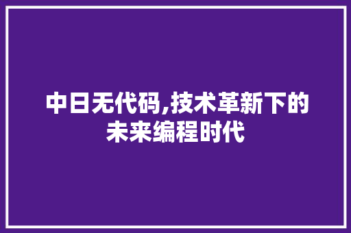 中日无代码,技术革新下的未来编程时代