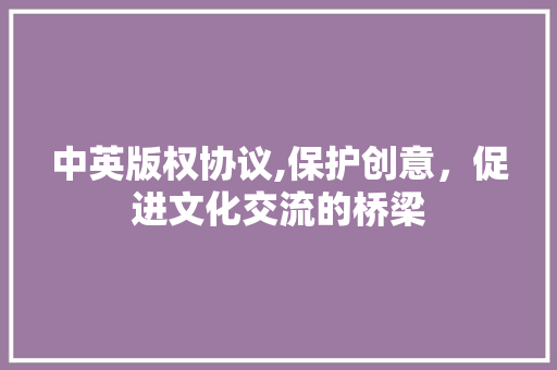 中英版权协议,保护创意，促进文化交流的桥梁