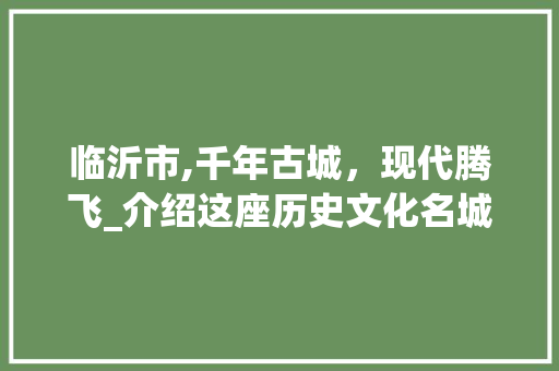 临沂市,千年古城，现代腾飞_介绍这座历史文化名城的崛起之路