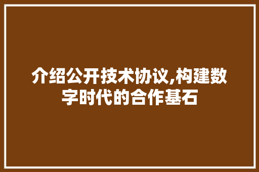 介绍公开技术协议,构建数字时代的合作基石