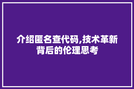 介绍匿名查代码,技术革新背后的伦理思考 GoogleSEO