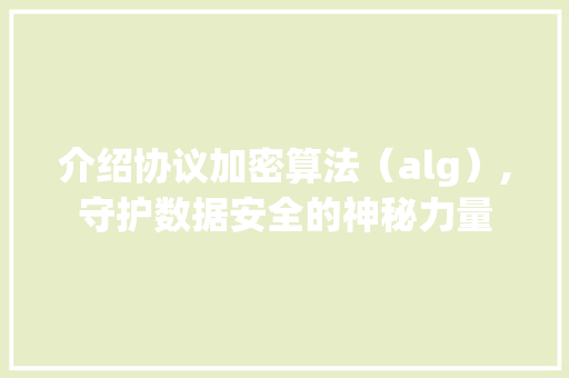 介绍协议加密算法（alg）,守护数据安全的神秘力量