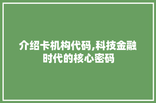 介绍卡机构代码,科技金融时代的核心密码