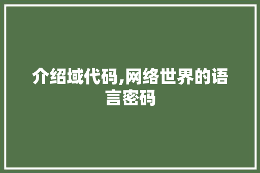 介绍域代码,网络世界的语言密码