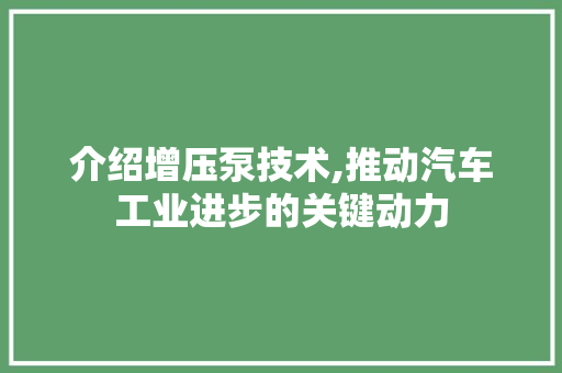 介绍增压泵技术,推动汽车工业进步的关键动力
