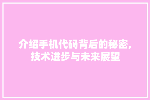 介绍手机代码背后的秘密,技术进步与未来展望 搜狗SEO