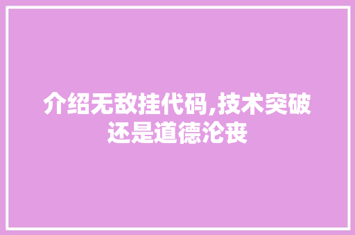 介绍无敌挂代码,技术突破还是道德沦丧