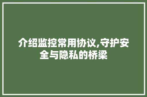 介绍监控常用协议,守护安全与隐私的桥梁