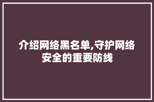 介绍网络黑名单,守护网络安全的重要防线 搜狗SEO