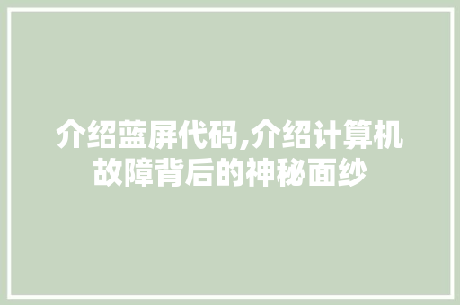 介绍蓝屏代码,介绍计算机故障背后的神秘面纱