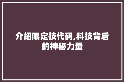 介绍限定技代码,科技背后的神秘力量 GoogleSEO