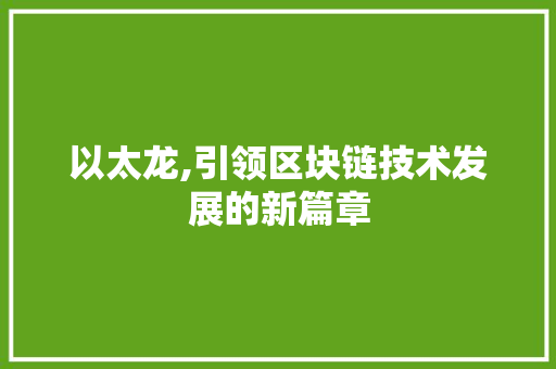 以太龙,引领区块链技术发展的新篇章 GoogleSEO