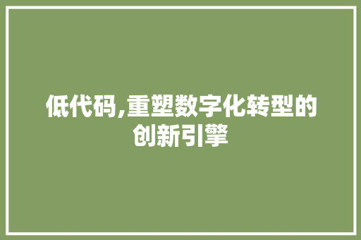 低代码,重塑数字化转型的创新引擎