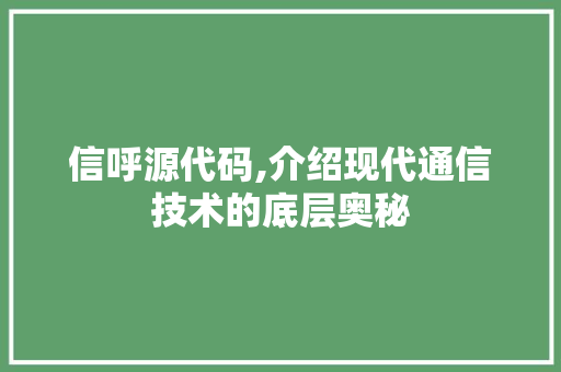 信呼源代码,介绍现代通信技术的底层奥秘 必应SEO