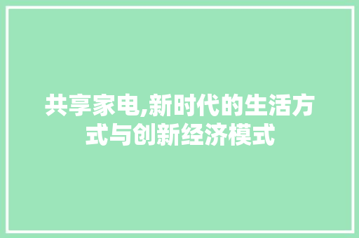 共享家电,新时代的生活方式与创新经济模式 神马SEO