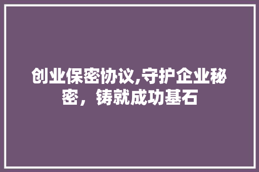 创业保密协议,守护企业秘密，铸就成功基石 必应SEO