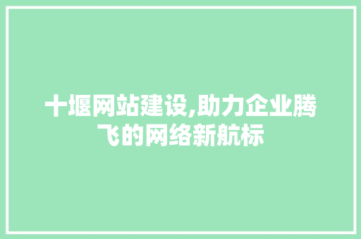十堰网站建设,助力企业腾飞的网络新航标