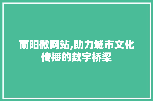南阳微网站,助力城市文化传播的数字桥梁 神马SEO