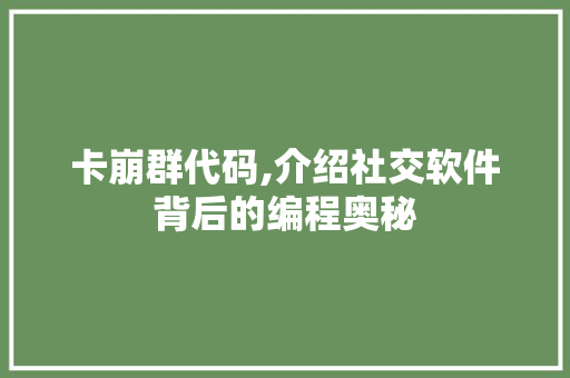 卡崩群代码,介绍社交软件背后的编程奥秘