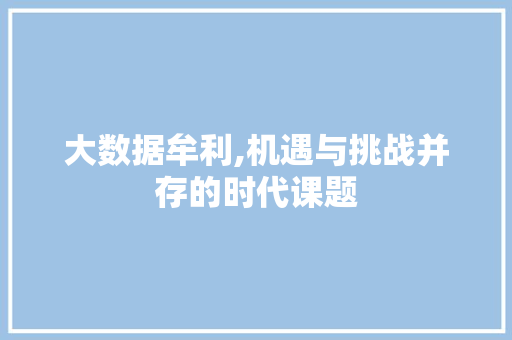 大数据牟利,机遇与挑战并存的时代课题