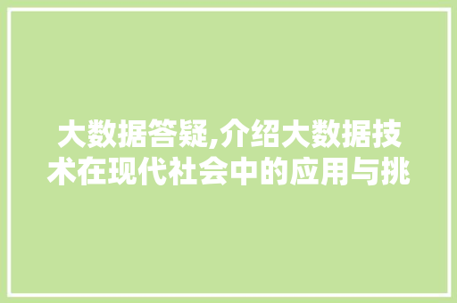 大数据答疑,介绍大数据技术在现代社会中的应用与挑战