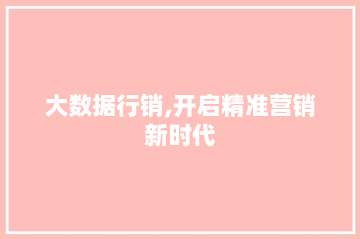 大数据行销,开启精准营销新时代