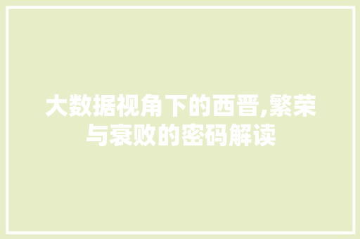 大数据视角下的西晋,繁荣与衰败的密码解读