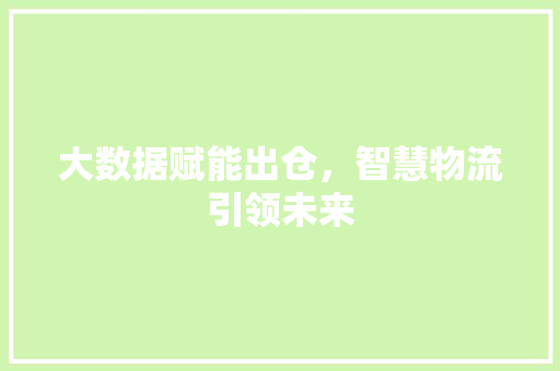 大数据赋能出仓，智慧物流引领未来 神马SEO