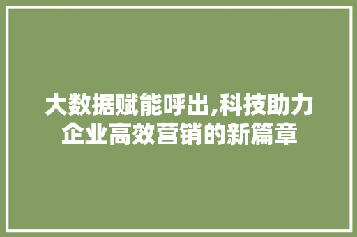 大数据赋能呼出,科技助力企业高效营销的新篇章