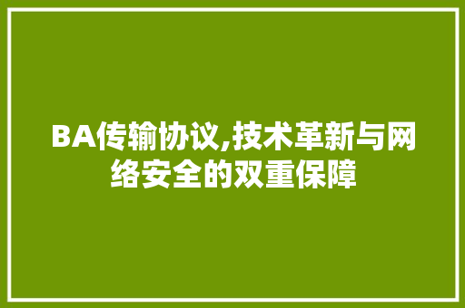 BA传输协议,技术革新与网络安全的双重保障