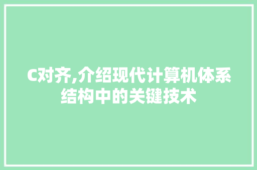 C对齐,介绍现代计算机体系结构中的关键技术 神马SEO