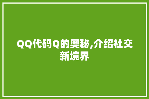 QQ代码Q的奥秘,介绍社交新境界 百度SEO