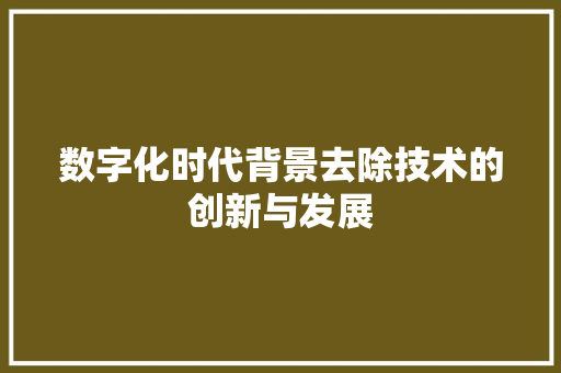 数字化时代背景去除技术的创新与发展 神马SEO