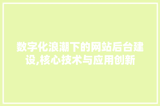 数字化浪潮下的网站后台建设,核心技术与应用创新 百度SEO