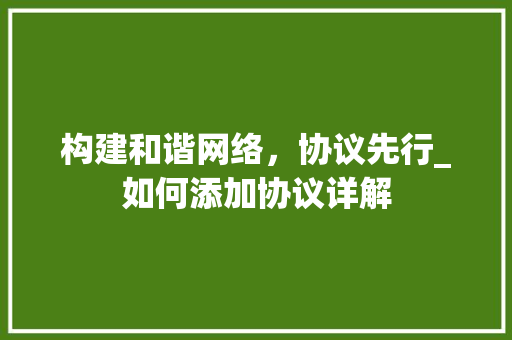 构建和谐网络，协议先行_如何添加协议详解 GoogleSEO