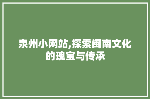 泉州小网站,探索闽南文化的瑰宝与传承 GoogleSEO