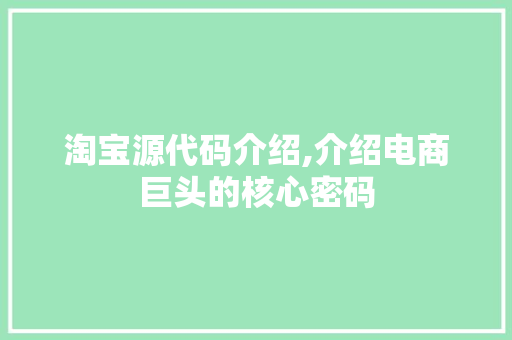 淘宝源代码介绍,介绍电商巨头的核心密码 GoogleSEO