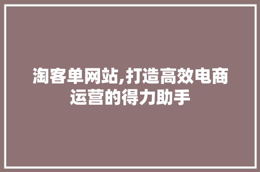淘客单网站,打造高效电商运营的得力助手 GoogleSEO