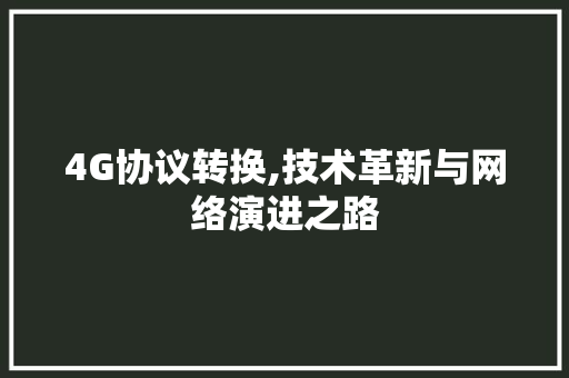 4G协议转换,技术革新与网络演进之路 GoogleSEO