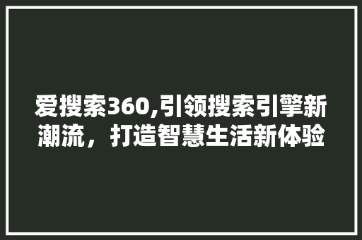 爱搜索360,引领搜索引擎新潮流，打造智慧生活新体验 百度SEO