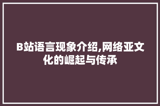 B站语言现象介绍,网络亚文化的崛起与传承 搜狗SEO