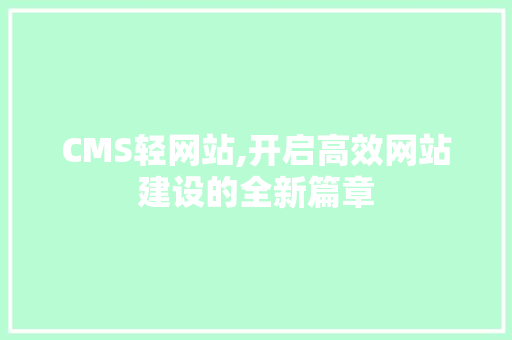 CMS轻网站,开启高效网站建设的全新篇章 神马SEO