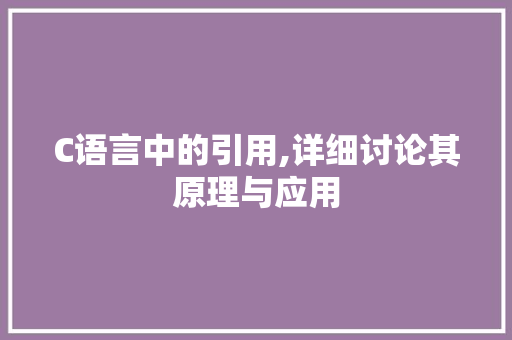 C语言中的引用,详细讨论其原理与应用 搜狗SEO