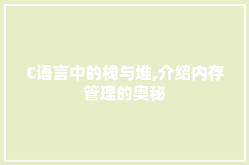 C语言中的栈与堆,介绍内存管理的奥秘 神马SEO