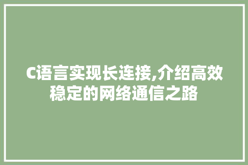 C语言实现长连接,介绍高效稳定的网络通信之路 神马SEO