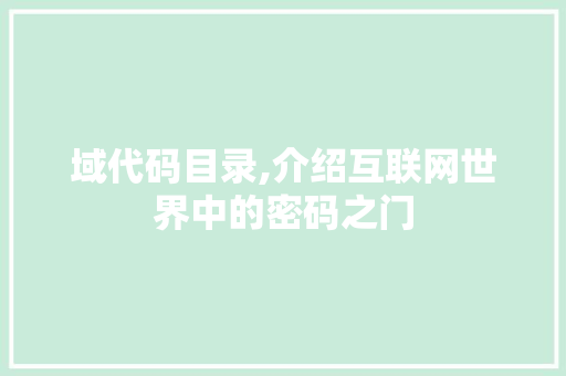 域代码目录,介绍互联网世界中的密码之门 神马SEO